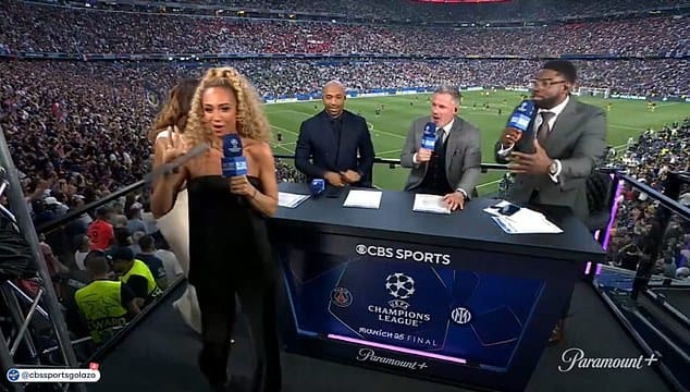 Kate Abdo stuns Thierry Henry and Micah Richards with shock exit live on air during CBS Sports’ Champions League final coverage – before being replaced by new presenter
