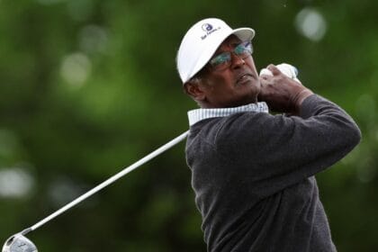 Vijay Singh shakes off early bogeys, tied atop Senior PGA