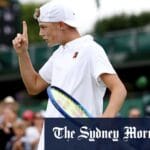 Cruz Hewitt wins Wimbledon debut match in 2025 junior boys’ competition, father Lleyton Hewitt watches from stands