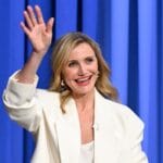 Cameron Diaz Zhuzhes Up a White Suit With Bright Red Heels